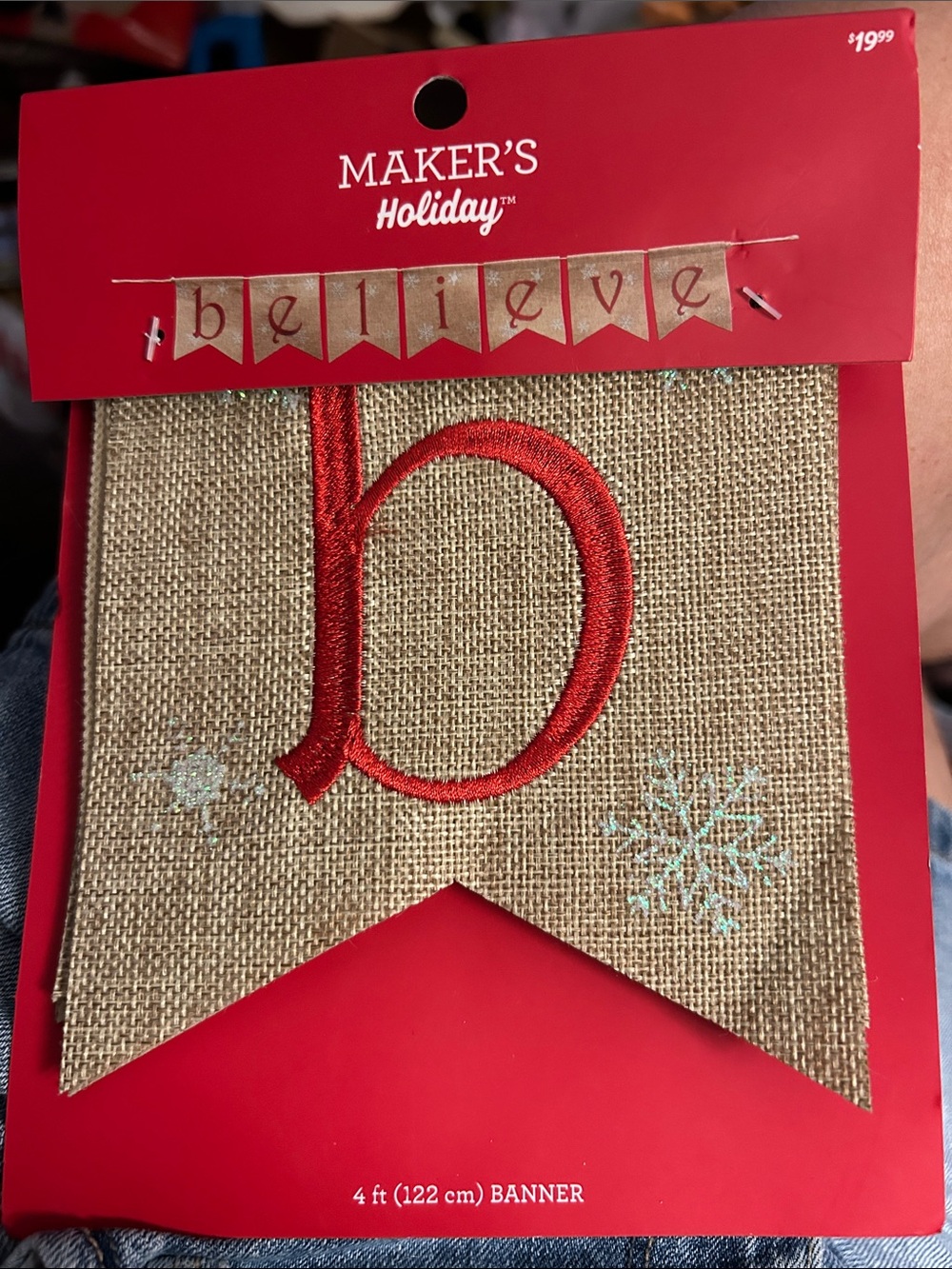 Embroidered Red on Burlap Letters “believe” Banner!  These letters are embroider